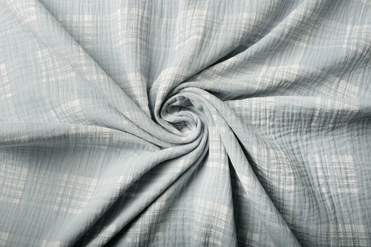 Oeko-Tex®  Baumwoll Musselin Stoff Karo Blau Grau