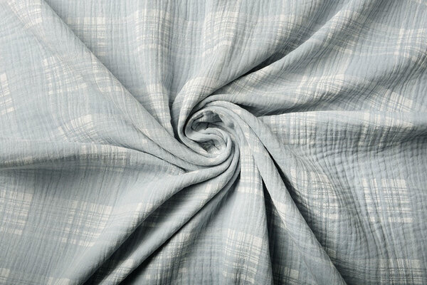 Oeko-Tex® Coton Double Gaze Tissu Carreaux Bleu Gris Oeko-Tex® Coton Double Gaze Tissu Carreaux Bleu Gris