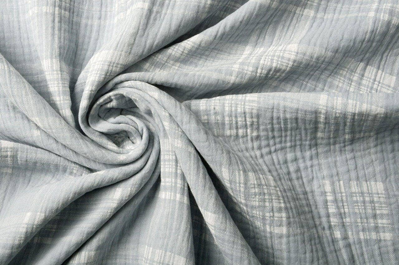 Oeko-Tex®  Tessuto di Mussola Quadri Blu Grigio