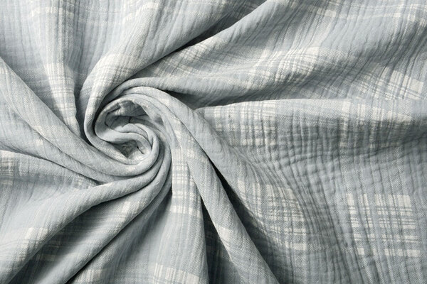 Oeko-Tex® Coton Double Gaze Tissu Carreaux Bleu Gris Oeko-Tex® Coton Double Gaze Tissu Carreaux Bleu Gris