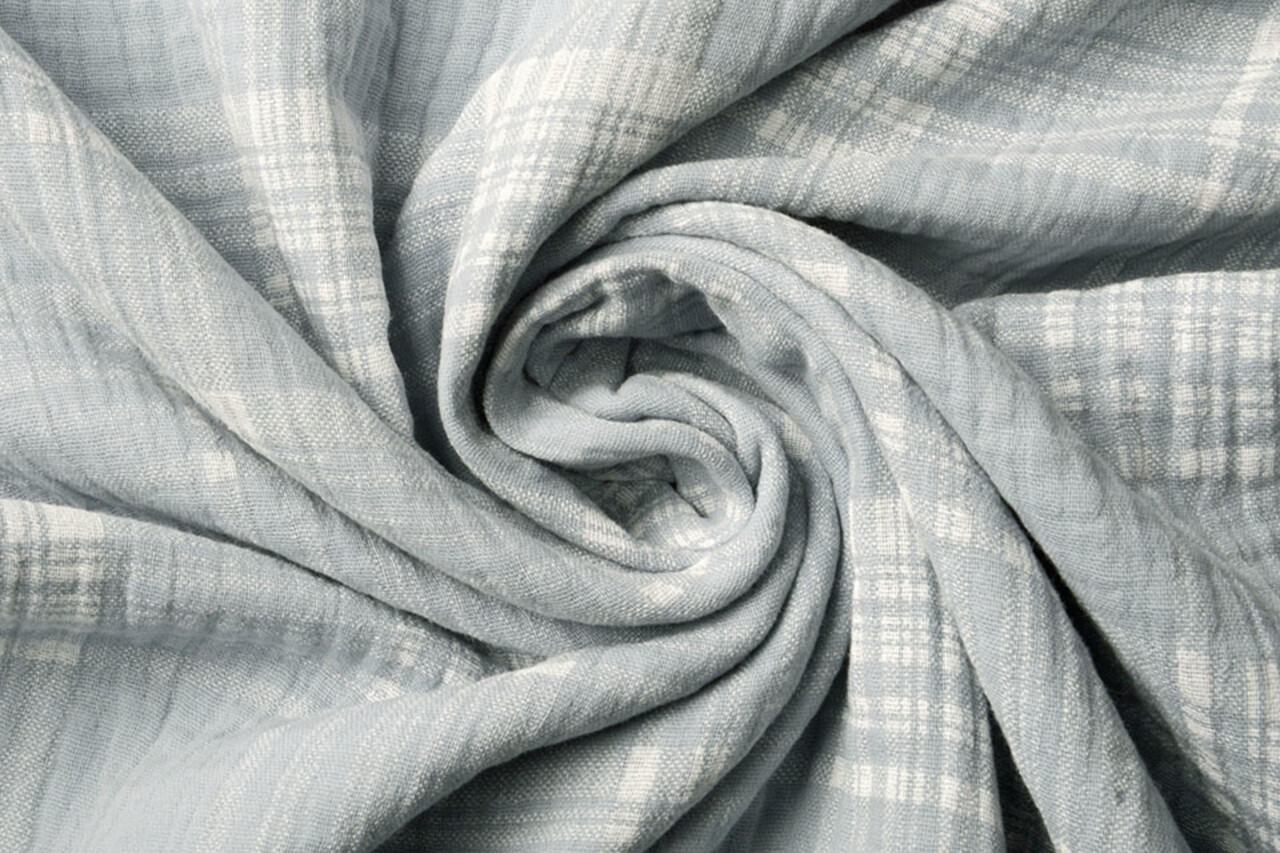 Oeko-Tex®  Tessuto di Mussola Quadri Blu Grigio