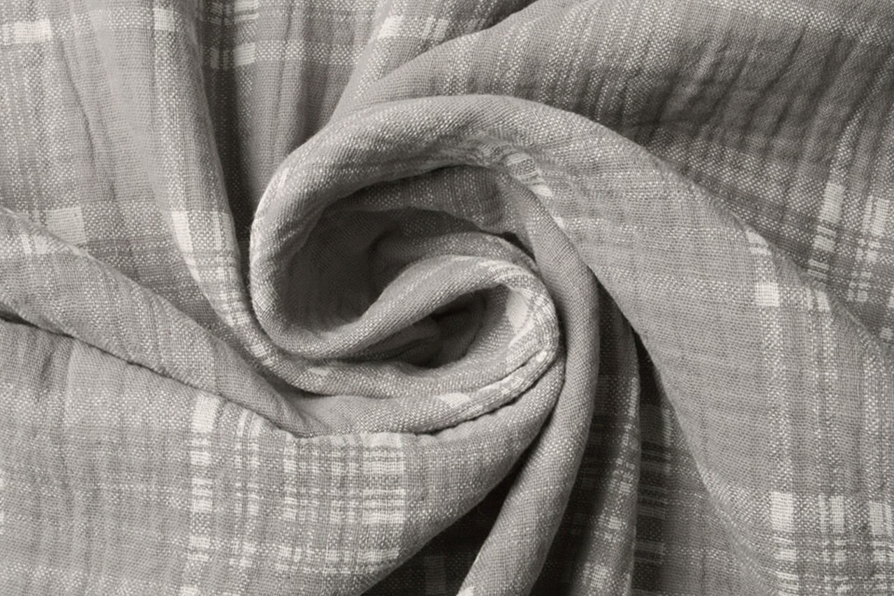 Oeko-Tex®  Double Gauze Fabric Check Middle Grey