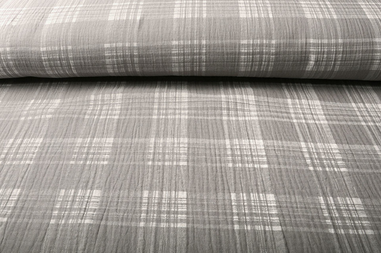 Oeko-Tex®  Double Gauze Fabric Check Middle Grey