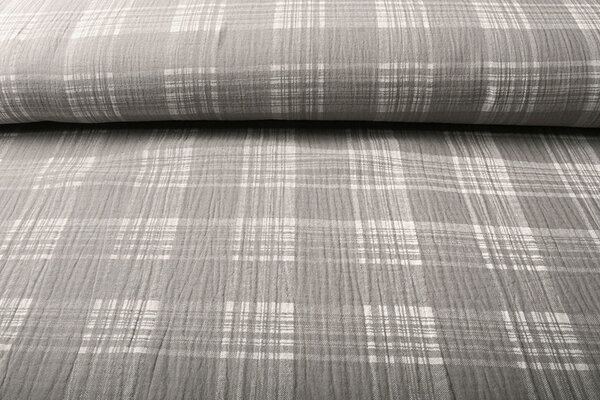 Oeko-Tex®  Baumwoll Musselin Stoff Karo Mittelgrau Oeko-Tex®  Baumwoll Musselin Stoff Karo Mittelgrau