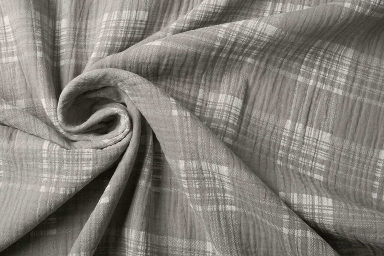 Oeko-Tex®  Double Gauze Fabric Check Middle Grey