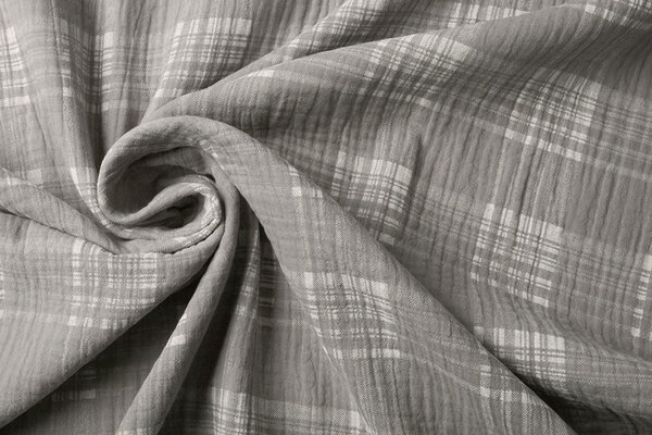 Oeko-Tex®  Double Gauze Fabric Check Middle Grey