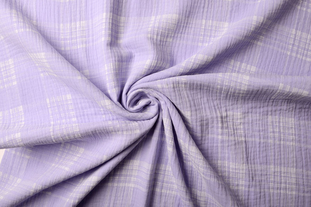 Oeko-Tex® Tessuto di Mussola Quadri Lilla Oeko-Tex® Tessuto di Mussola Quadri Lilla