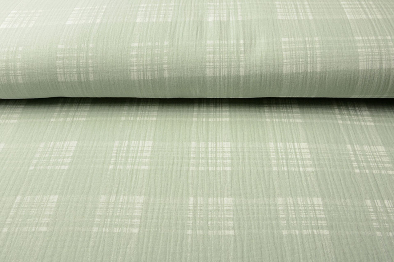 Oeko-Tex®  Double Gauze Fabric Check Light Old Green