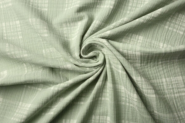 Oeko-Tex®  Coton Double Gaze Tissu Carreaux Vert Ancien Clair