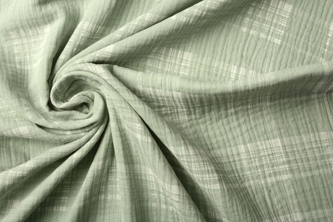 Oeko-Tex®  Baumwoll Musselin Stoff Karo Hell Altgrün