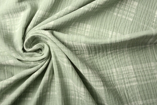Oeko-Tex®  Coton Double Gaze Tissu Carreaux Vert Ancien Clair