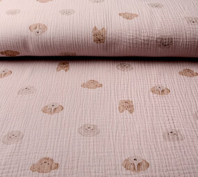 Oeko-Tex®  Coton Double Gaze Tissu Hondjes Clair Vieux Rose