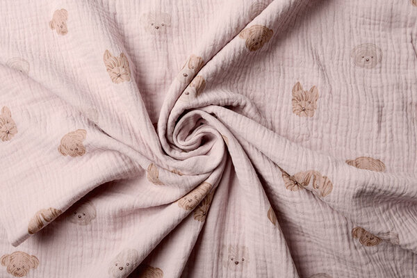 Oeko-Tex®  Coton Double Gaze Tissu Hondjes Clair Vieux Rose