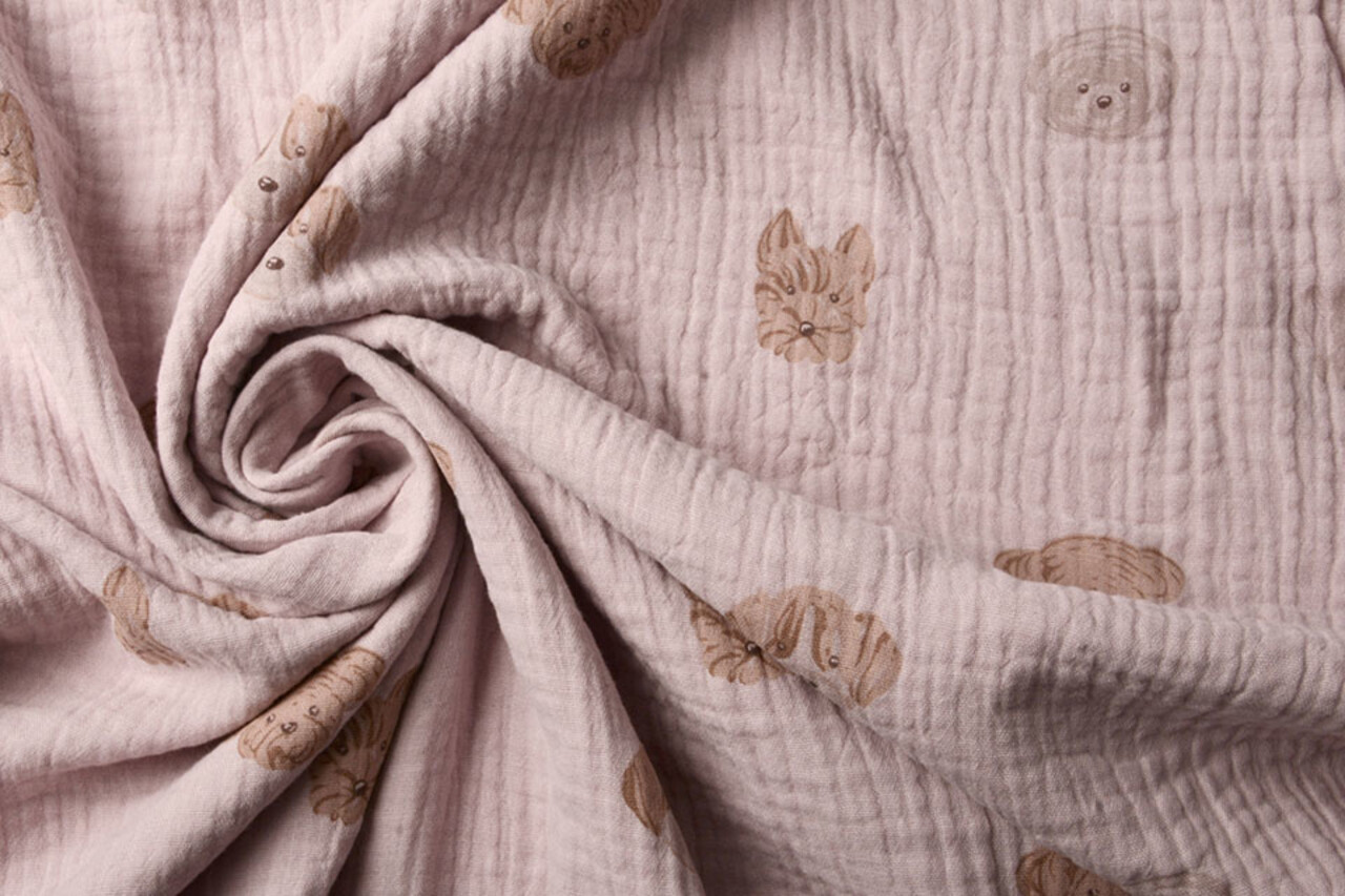 Oeko-Tex®  Coton Double Gaze Tissu Hondjes Clair Vieux Rose