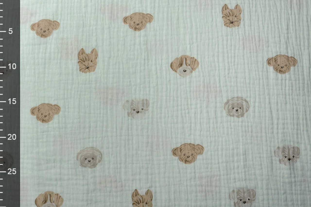 Oeko-Tex®  Hydrofiel Stof Hondjes Licht Mint Groen Oeko-Tex®  Hydrofiel Stof Hondjes Licht Mint Groen