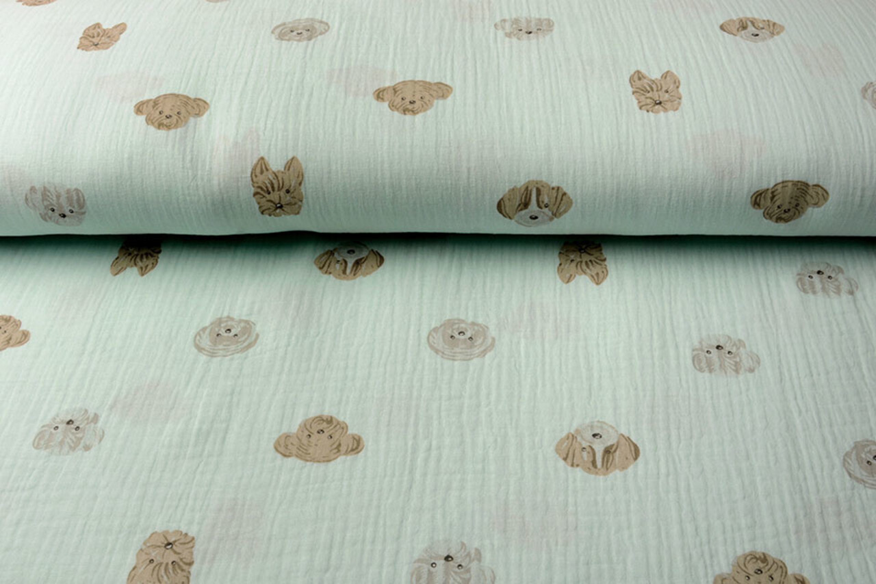 Oeko-Tex®  Double Gauze Fabric Dogs Mint Green