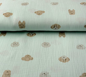 Oeko-Tex®  Coton Double Gaze Tissu Hondjes Clair Vert Menthe