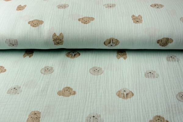 Oeko-Tex®  Hydrofiel Stof Hondjes Licht Mint Groen Oeko-Tex®  Hydrofiel Stof Hondjes Licht Mint Groen
