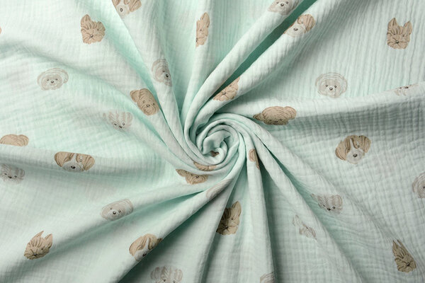 Oeko-Tex®  Hydrofiel Stof Hondjes Licht Mint Groen Oeko-Tex®  Hydrofiel Stof Hondjes Licht Mint Groen