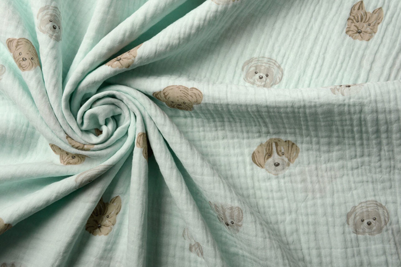 Oeko-Tex®  Hydrofiel Stof Hondjes Licht Mint Groen Oeko-Tex®  Hydrofiel Stof Hondjes Licht Mint Groen