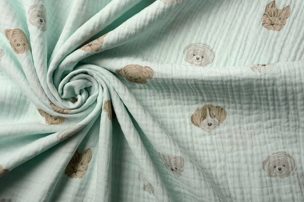 Oeko-Tex®  Hydrofiel Stof Hondjes Licht Mint Groen Oeko-Tex®  Hydrofiel Stof Hondjes Licht Mint Groen