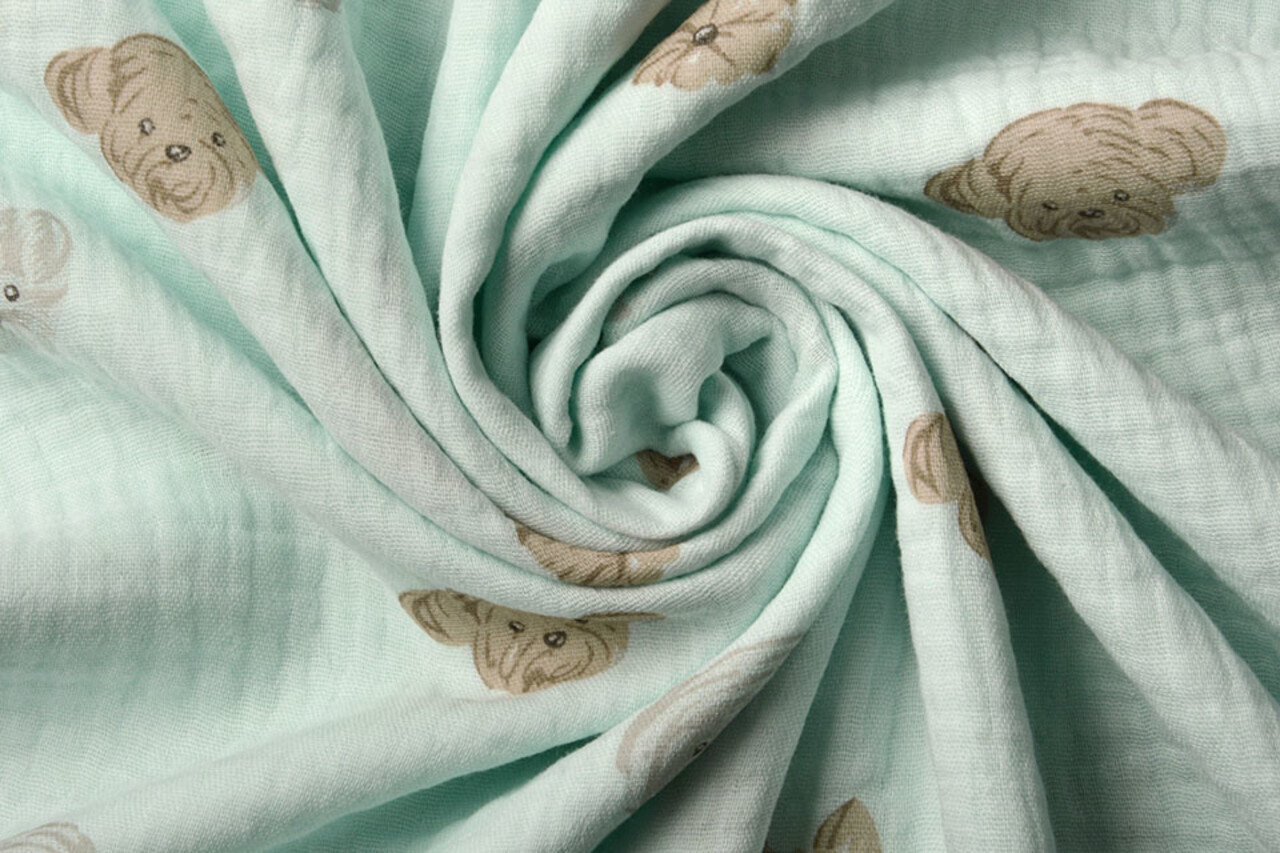 Oeko-Tex®  Hydrofiel Stof Hondjes Licht Mint Groen Oeko-Tex®  Hydrofiel Stof Hondjes Licht Mint Groen