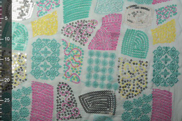 Embroidered Sequins on Chiffon Maya Mint