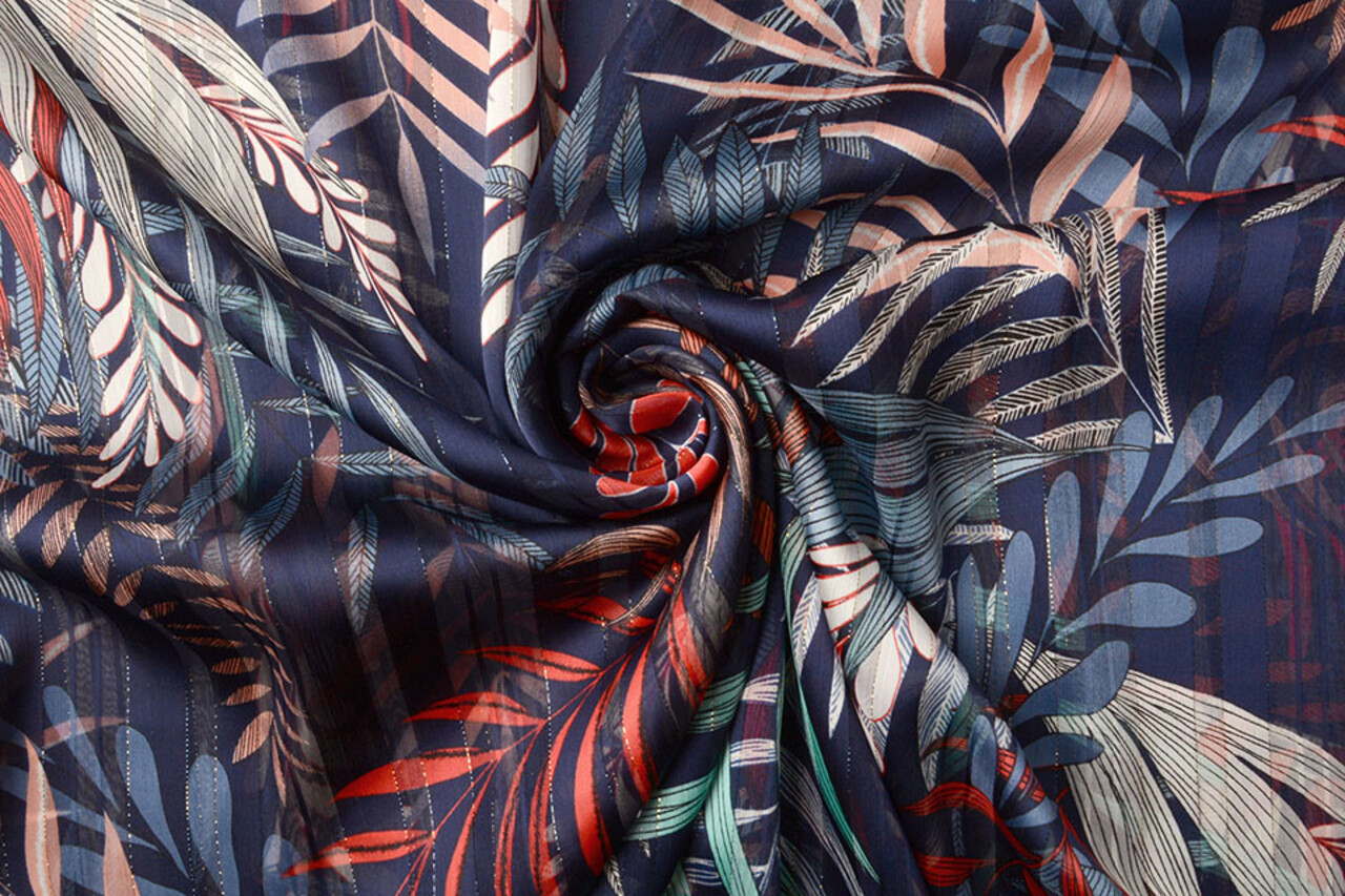 Chiffon Satin Lurex Zaridana Marine Blauw