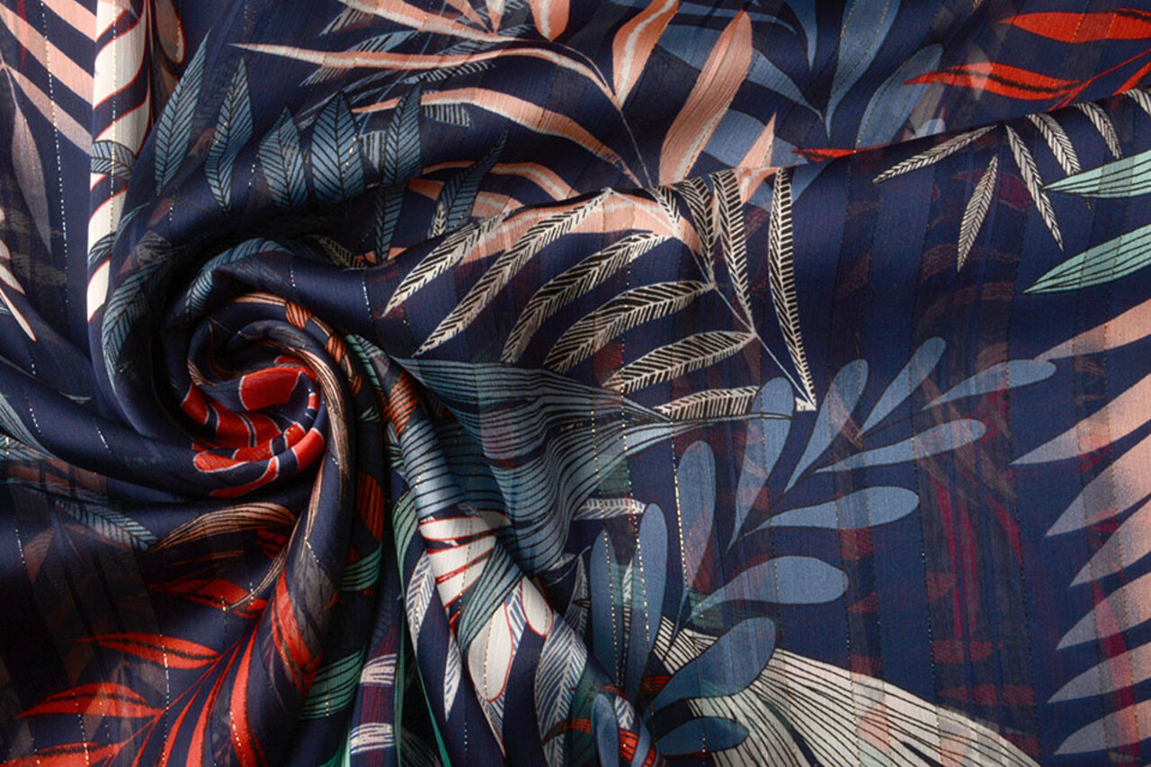 Chiffon Satin Lurex Zaridana Marine Blauw