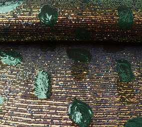 Paillettes su Mesh Piume Verde Paillettes su Mesh Piume Verde