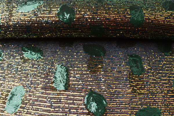Lentejuelas sobre Malla Plumas Verde Lentejuelas sobre Malla Plumas Verde