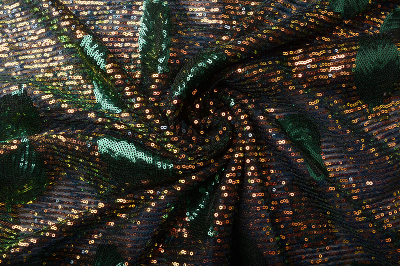 Paillettes sur Résille Plumes Vert Paillettes sur Résille Plumes Vert