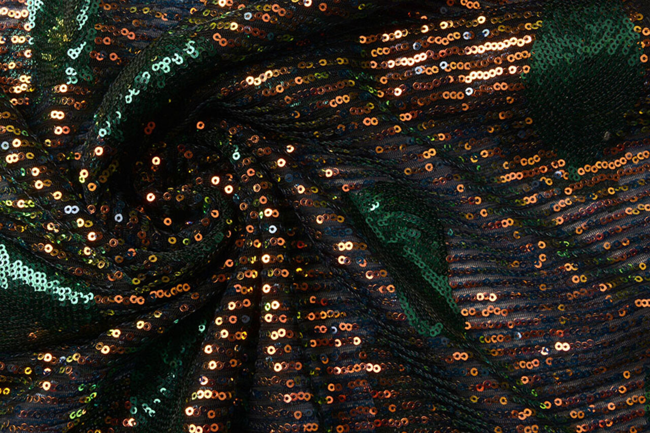 Paillettes su Mesh Piume Verde Paillettes su Mesh Piume Verde