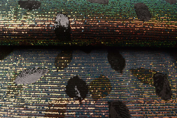 Sequins on Mesh Feather Black