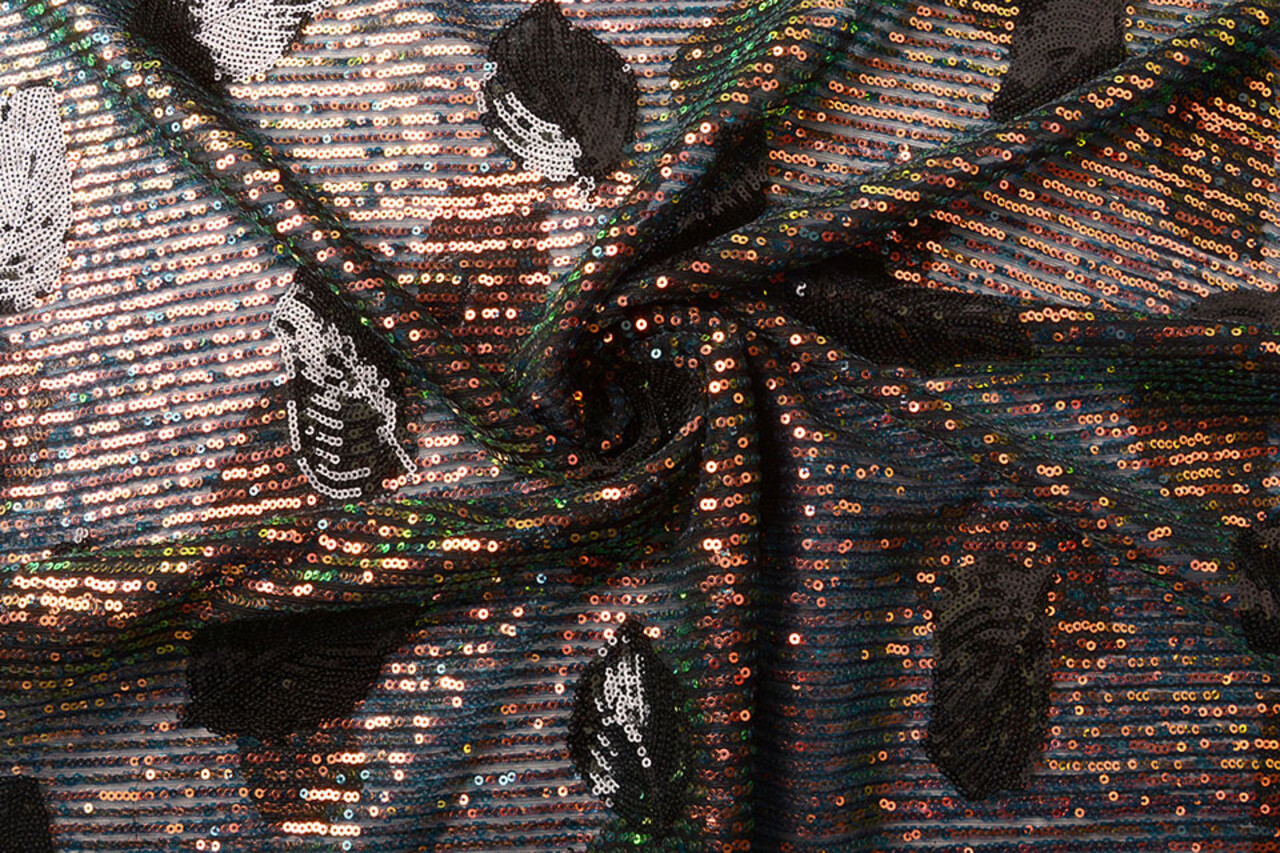 Pailletten auf Netz Federn Schwarz Pailletten auf Netz Federn Schwarz