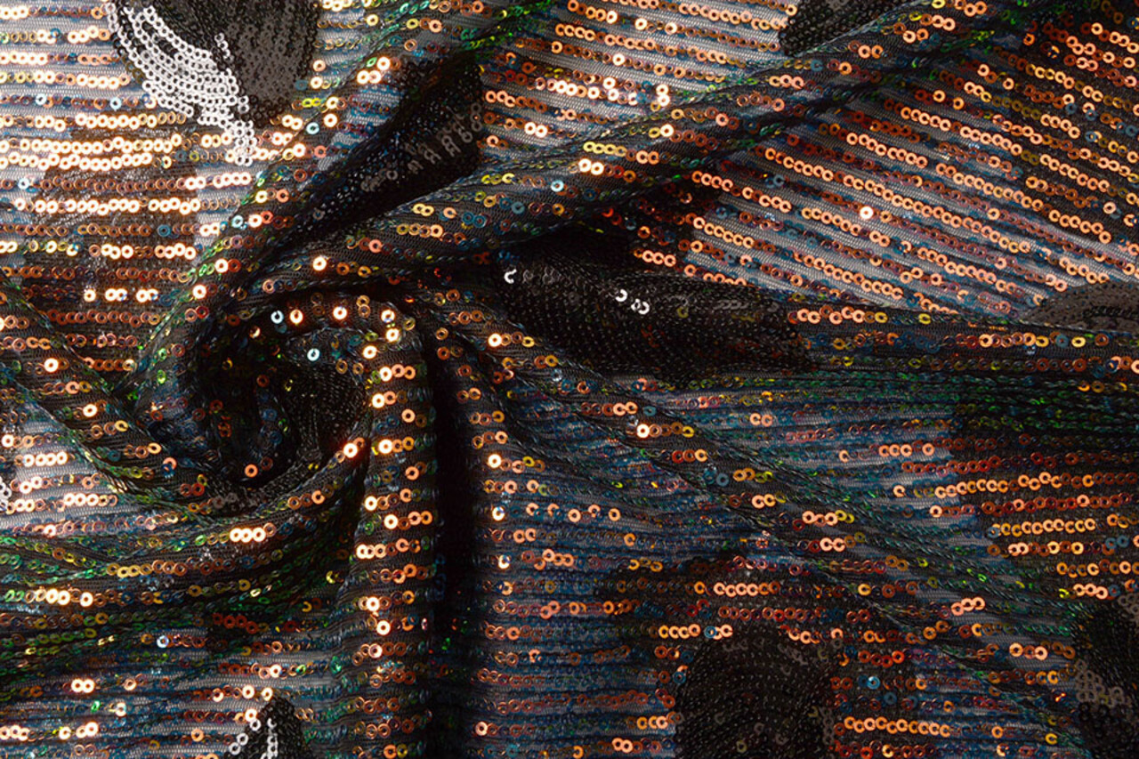 Sequins on Mesh Feather Black