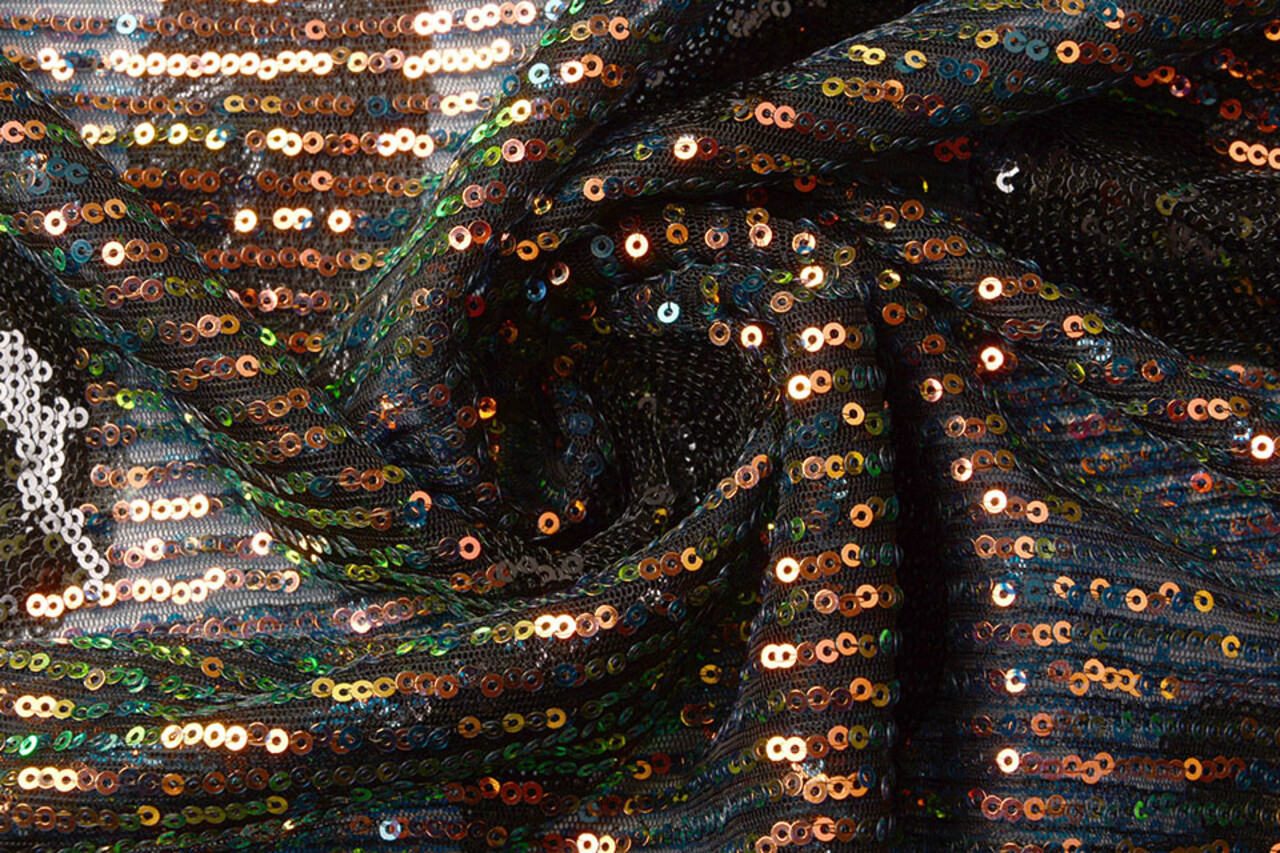 Sequins on Mesh Feather Black