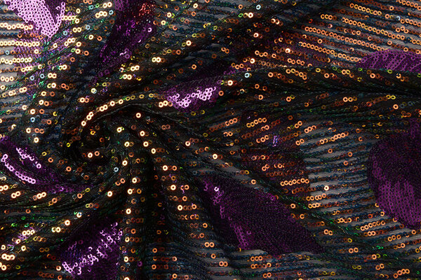 Paillettes su Mesh Piume Viola