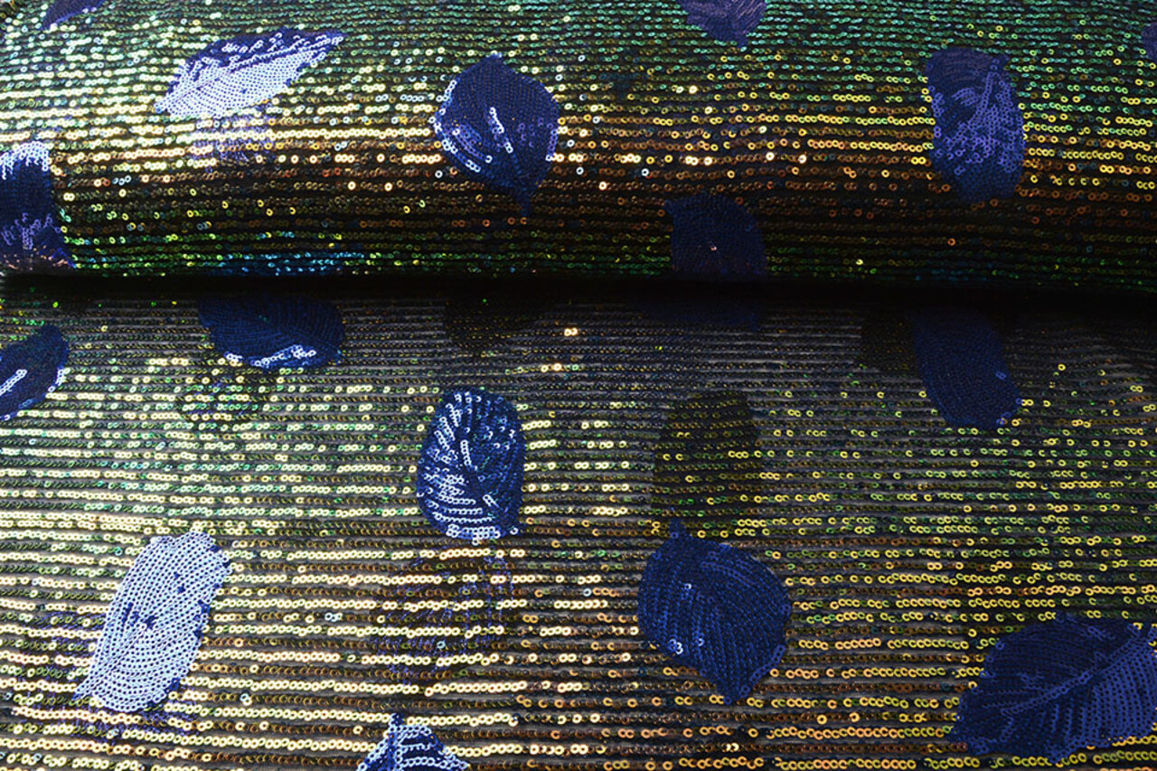 Pailletten op Mesh Veren Blauw