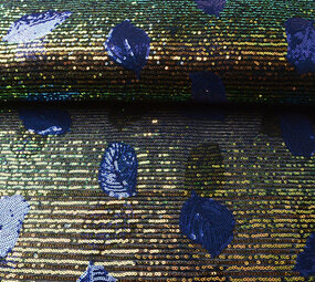 Pailletten auf Netz Federn Blau Pailletten auf Netz Federn Blau