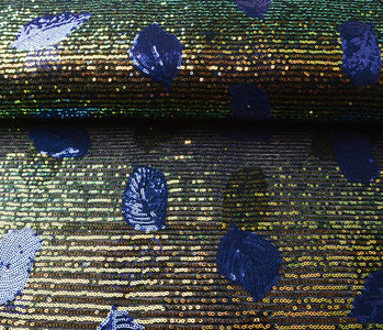 Sequins on Mesh Feather Blue