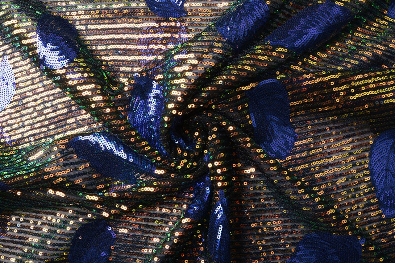 Pailletten op Mesh Veren Blauw