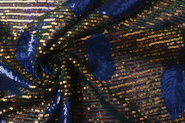 Lentejuelas sobre Malla Plumas Azul