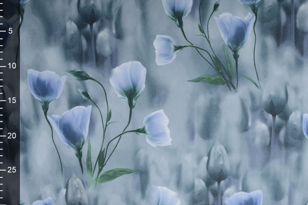 Scuba Crepe Printed Blue Poppy Blue