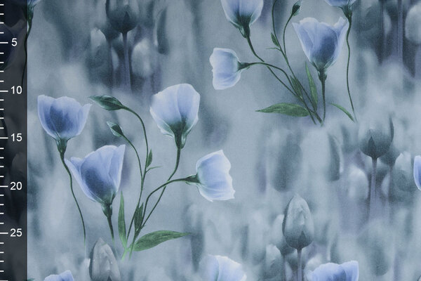 Scuba Crepe Printed Blue Poppy Blue