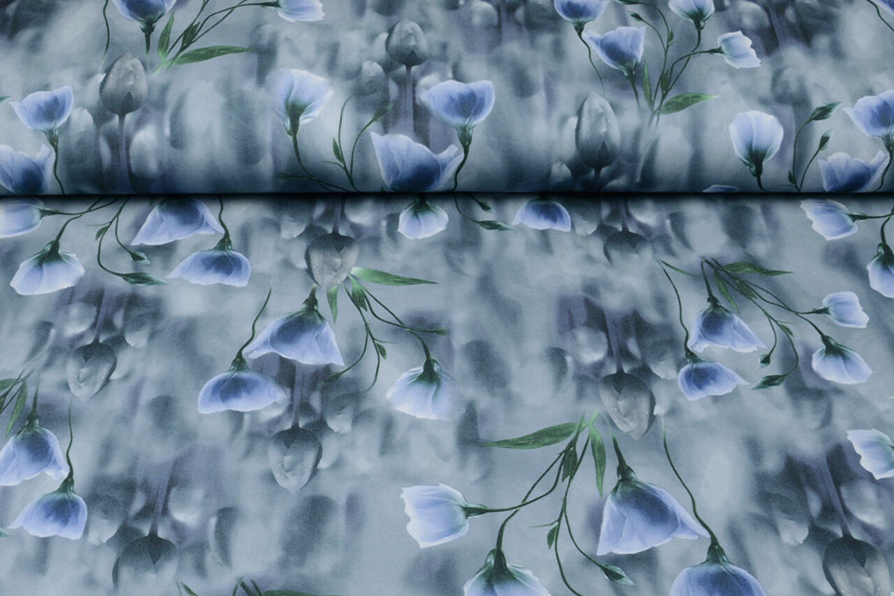 Scuba Crepe Bedruckt Blau Mohn Blau