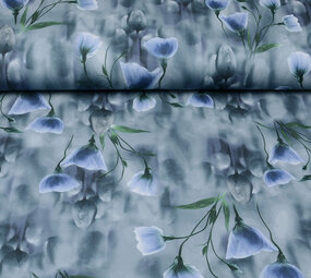 Scuba Crepe Printed Blue Poppy Blue