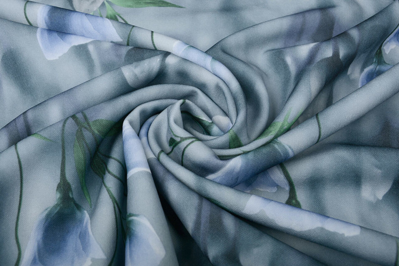 Scuba Crepe Bedrukt Blauw Klaproos Blauw