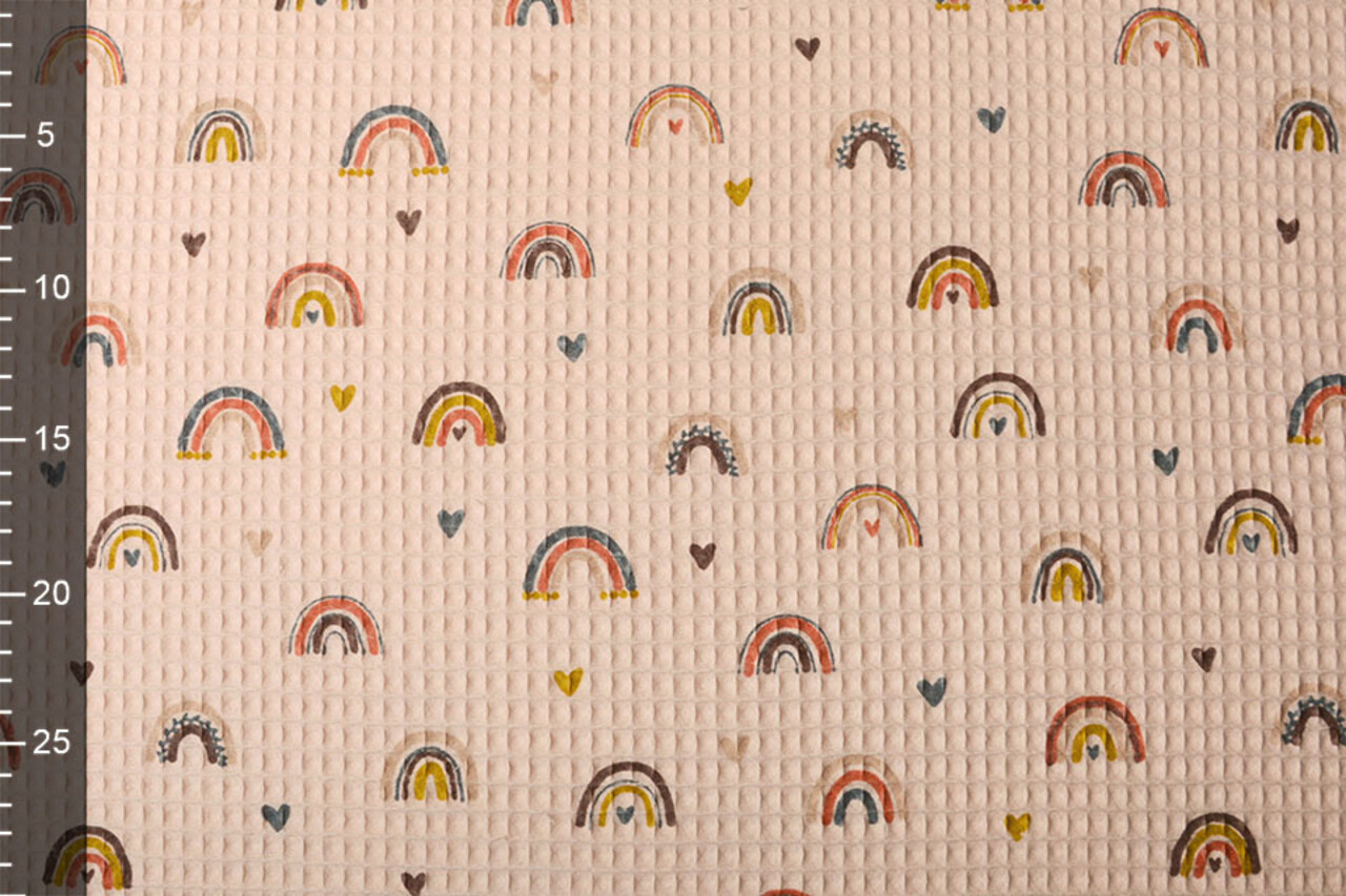 Oeko-Tex®  Waffel Regenbogen mit Herzen Puderrosa