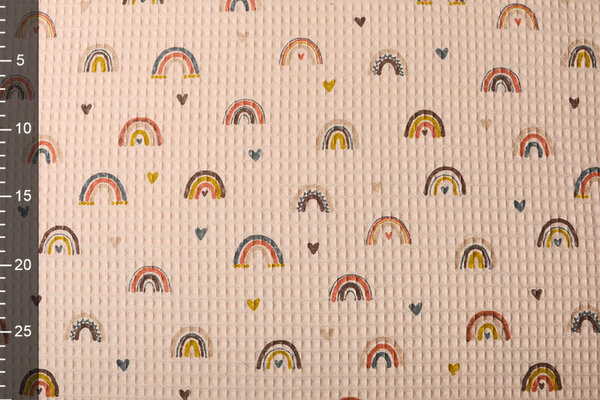 Oeko-Tex®  Waffel Regenbogen mit Herzen Puderrosa